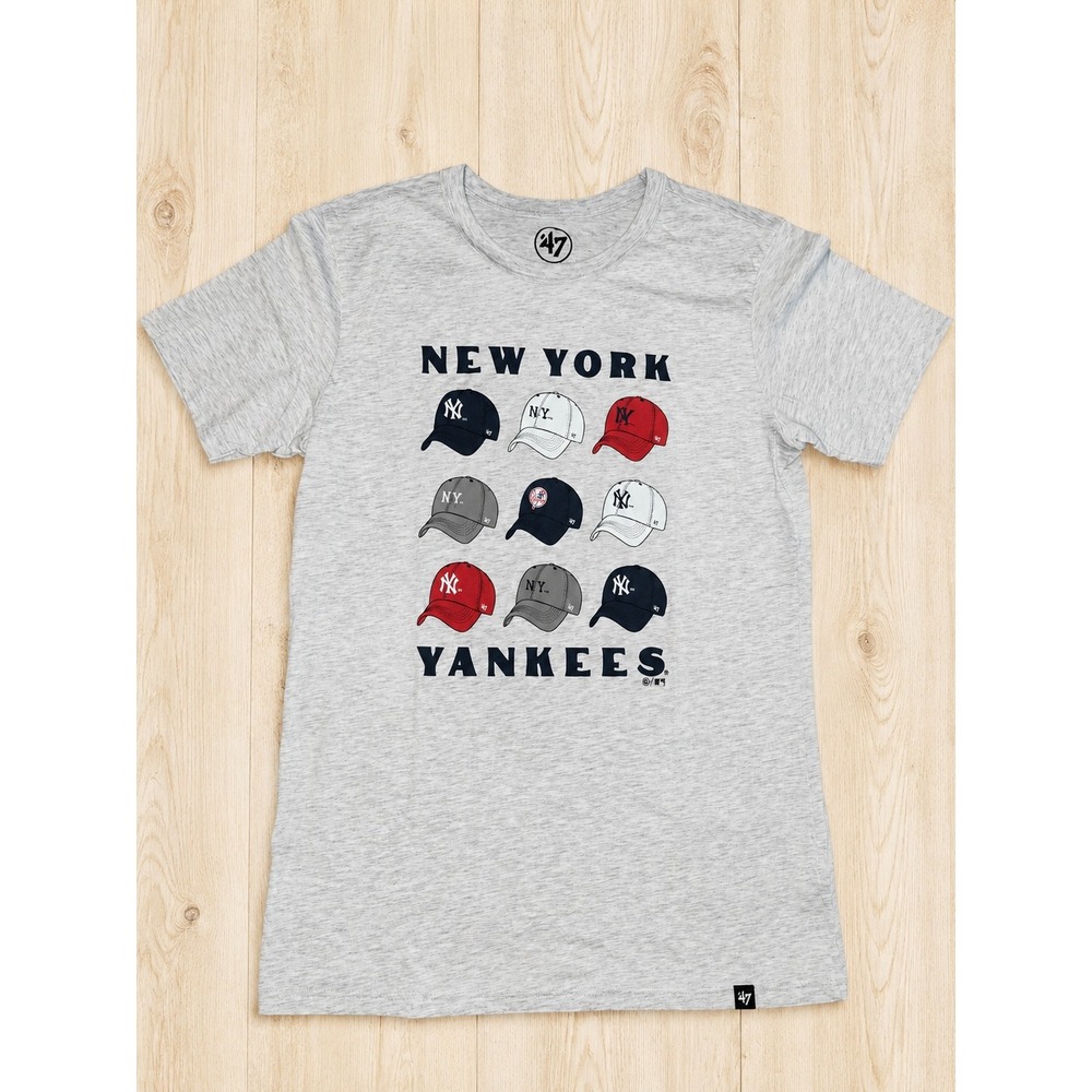 47 Brand New York Yankees Kids XL Gray Heather Baseball Cap Graphic T-Shirt